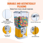 Gumball Machine for Kids, 17"H Home Candy Vending Machine, PC Gumball Dispenser, Bubble Gum Machine for Game Stores, Coin Operated Gumball Bank for Toy Capsules Bouncy Balls Candy, Yellow